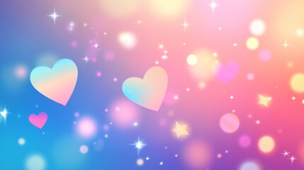 Colorful heart and star pattern on pastel gradient background with light effects