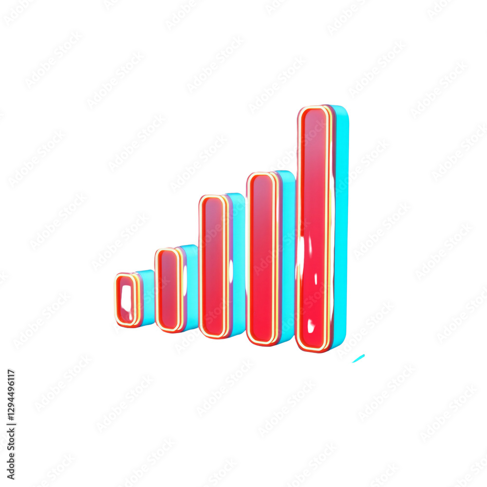 Poster Colorful bar graph representing growth and progress with vibrant neon colors, showcasing increasing values in modern design