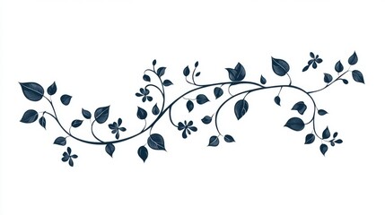 Elegant floral vine design with stylized leaves and flowers on white background