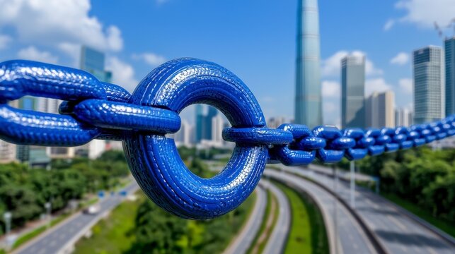 Blue chain with a knot symbolizing blockchain technology in supply chain management in china