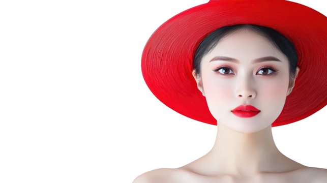 Stylish woman in red hat, a captivating portrait of beauty and fashion closeup