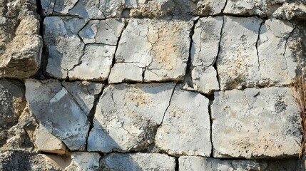 Obraz premium Cracked Surface of Old Stone Wall with Texture and Earth Tones