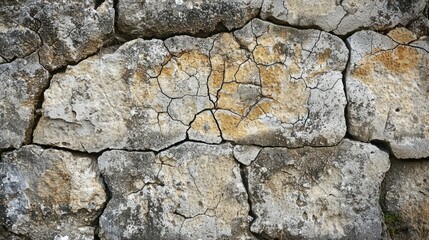 Fototapeta premium Textured Cracked Stone Wall with Earthy Tones and Rough Surface