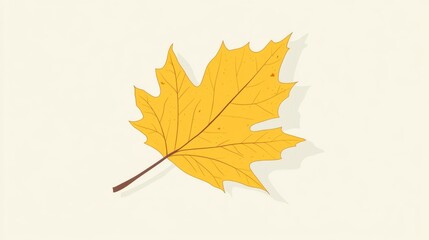 Illustrated yellow maple leaf on light background with gentle shadow