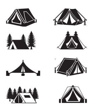 Camping tent silhouette vector icon set

