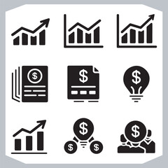 High Quality Data Diagram and Economy Statistic Icons for Business Reports