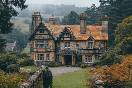A majestic view of Cragside House, historic and dramatic, architectural beauty