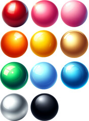 3D cicle set, Set with glass colorful balls. Glossy realistic ball on a transparent background