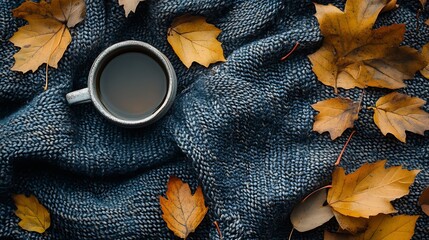 Cozy Autumn Flat Lay with Leaves and a Warm Drink