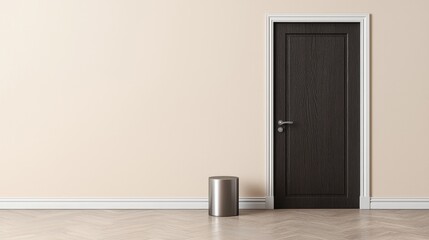 Modern Interior View with Minimalist Door and Stylish Trash Can