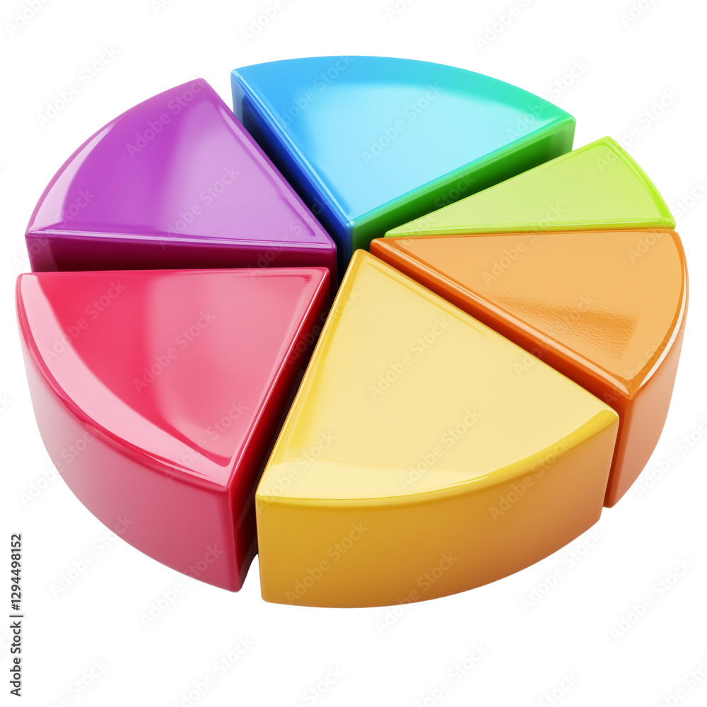 Poster colorful pie chart segments arranged circular shape, representing data visualization and analysis. v