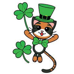 Lucky Cat St. Patrick's Day with Shamrock, Clover, and Hat of Gold in a Fun Irish Celebration