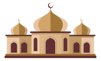 Simple Illustration of a Beige Mosque with Crescent Moon Decorations 
