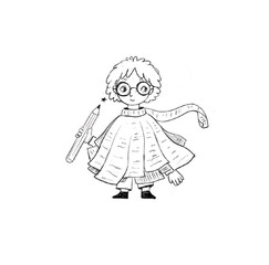 little writer character drawing sketch illustration