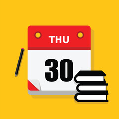 calender icon, 30 thursday icon with yellow background