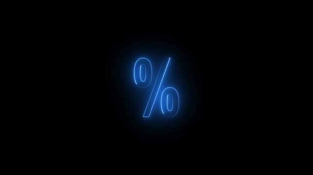 % percent neon glowing sign on black background loop animation