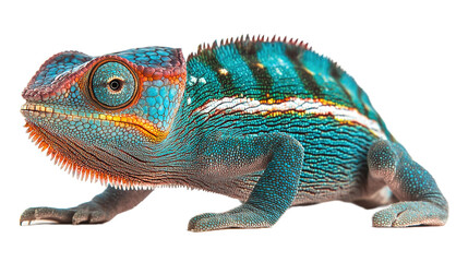 Obraz premium Vibrant chameleon displaying colorful patterns natural habitat wildlife photography studio environment close-up viewpoint animal behavior