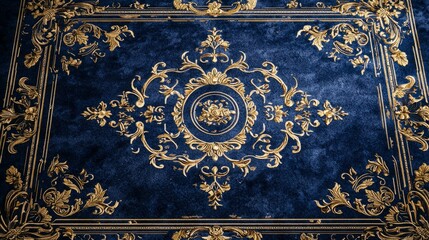 Naklejka premium Elegant Blue and Gold Floral Pattern with Rich Ornate Design