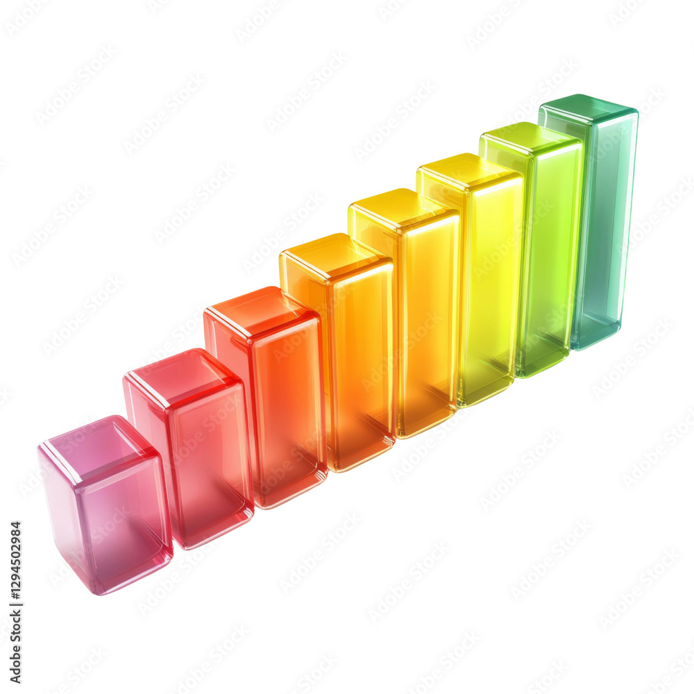Poster colorful glass bars represent growth and progress in vibrant way. gradient from red to green symboli