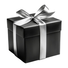 black gift box with silver ribbon, perfect for special occasions and celebrations. This elegant present adds touch of sophistication to any event