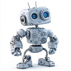 Naklejka premium Adorable Steampunk Robot with Glowing Blue Eyes