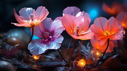 Illuminated Floral Fantasy: Glowing Petals in the Night
