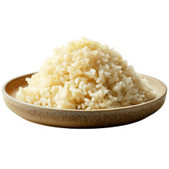 Fluffy cooked rice served in round ceramic bowl, perfect for meals. This staple food is versatile and enjoyed worldwide, adding texture and flavor to various dishes