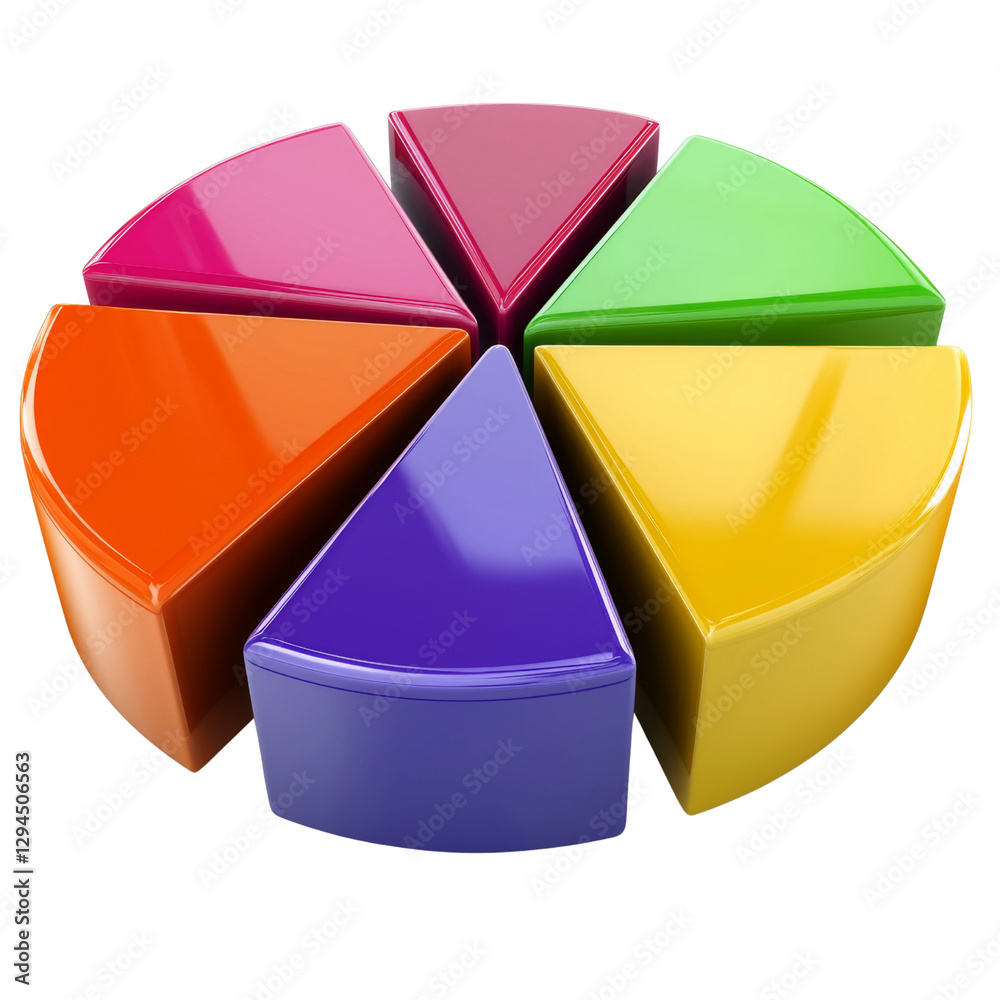 Aufkleber Colorful pie chart segments arranged circular pattern, representing data visualization and analysis. vibrant colors include red, orange, yellow, green, blue, and purple, creating engaging visual