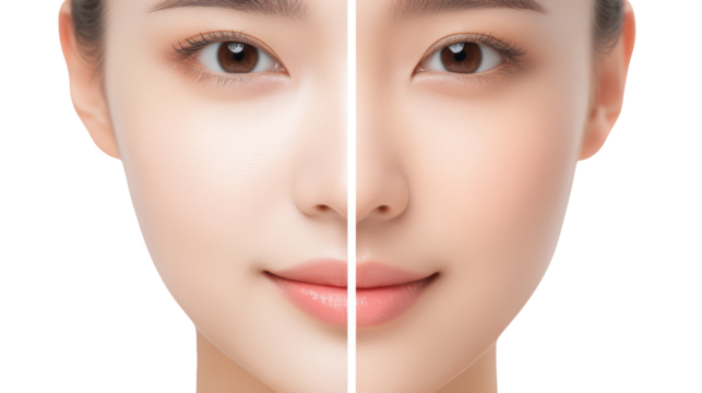 Dramatic before & after cosmetic makeover, a woman's transformation through makeup artistry