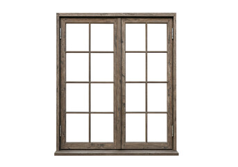Obraz premium Isolated Rustic Wooden Window Frame with Double Panes