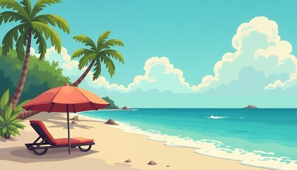 Fototapeta premium tropical-beach-cartoon-palmtrees-oceanview-relax