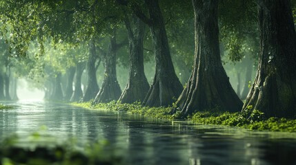 Obraz premium Enchanted Forest River: A Serene Escape into Nature's Embrace