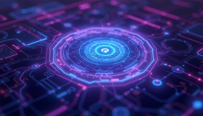  Futuristic Circuit Board with a Central Power Core and Neon Lighting