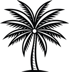 Obraz premium Black & White Palm Tree Logo – Minimalist Exotic Icon Vector for Tropical Branding & Resorts, Black & White Palm Logo – Minimalist Tropical Branding Vector, Minimalist Palm Icon, Tropical Palm Vector