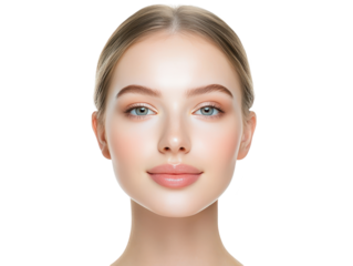 Captivating closeup, portrait of a woman with striking blue eyes and radiant fair skin