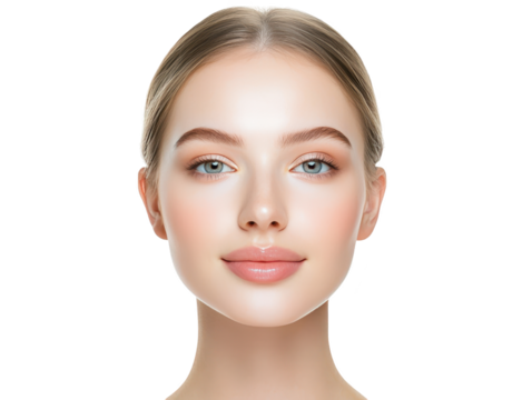 Captivating closeup, portrait of a woman with striking blue eyes and radiant fair skin