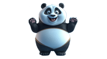 Cheerful panda character in a digital art style studio setting animation content playful environment front view fun concept for kids entertainment