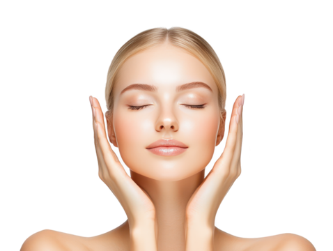 Emotional woman, expressive portrait of a woman with hands on face, conveying feelings and thoughts