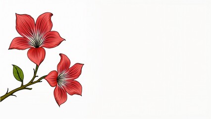 Fototapeta premium Elegant Red Flowers on White Background Botanical Illustration