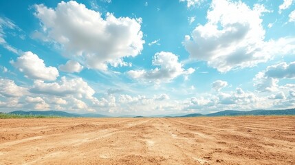 Fototapeta premium Sunny Sky over Vast Sandy Plain Nature Landscape