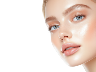 Mesmerizing beauty, a captivating portrait of woman with striking blue eyes and soft pink lips