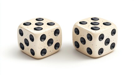 Beige dice pair, studio shot, white background, gambling concept
