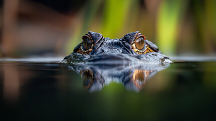 Obraz premium Alligator Eye to Eye in Swamp Water