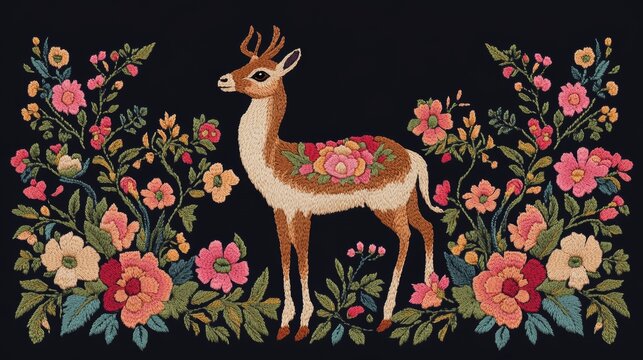 Beautiful embroidery design made with a blend of vicu&ntilde;a and cashmere wool. Can be used for stitching or printing on various fabrics like clothes, carpets, shawls, pillowcases, and curtains.