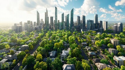 Eco Friendly Cityscape  Green Urban Skyline  Modern Architecture  Sustainable City