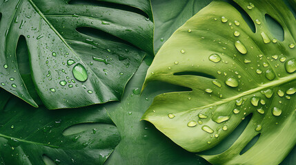 Fototapeta premium Vibrant leaves with water droplets glistening.