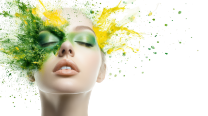 Captivating portrait of a woman with striking green face paint, study in color and expression