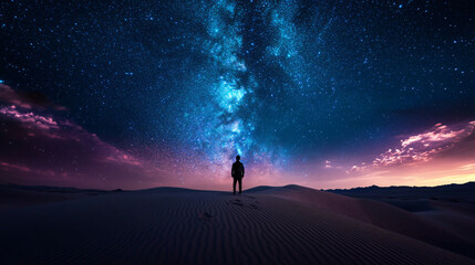 Fototapeta premium Solitary Figure Contemplating the Milky Way in a