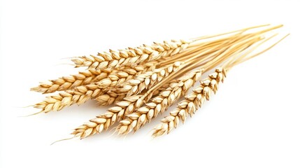 Golden wheat ears isolated on white, perfect for packaging designs. Clipped path included for easy customization.