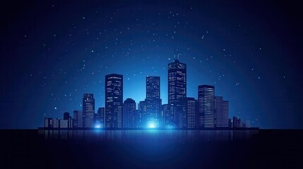 Night City Skyline with Stars and Illuminated Buildings
